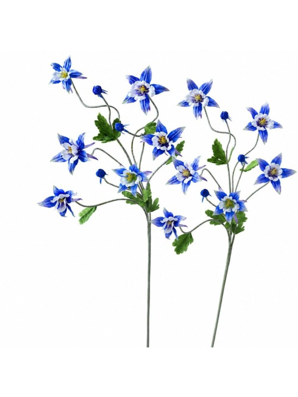 Artificial Columbine Flowers Set of 2, Blue Faux Flower Stems, 32 Inch Wildflowe